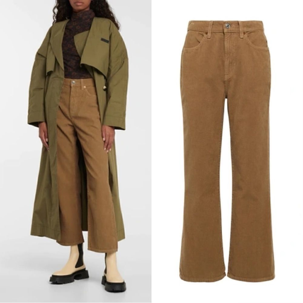 NWT Re/done 70s Loose Flare Corduroy Crop Flare Pants In Washed Kaki